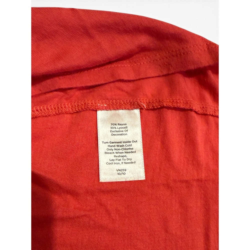Talbots Womens XL Coral Red Floral Applique Tee Short Sleeve Botanical Top - Picture 7 of 8